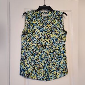 Women's Sz M Kasper Multicolor Sleeveless Patterned Blouse, Flowy, EC